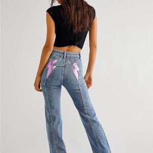 We The Free Blue Jeans with Pink Lightning Accent